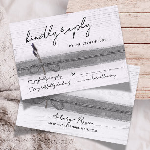 Rustic Boho Öko Imitats Burlap Wood Lavender Weddi RSVP Karte