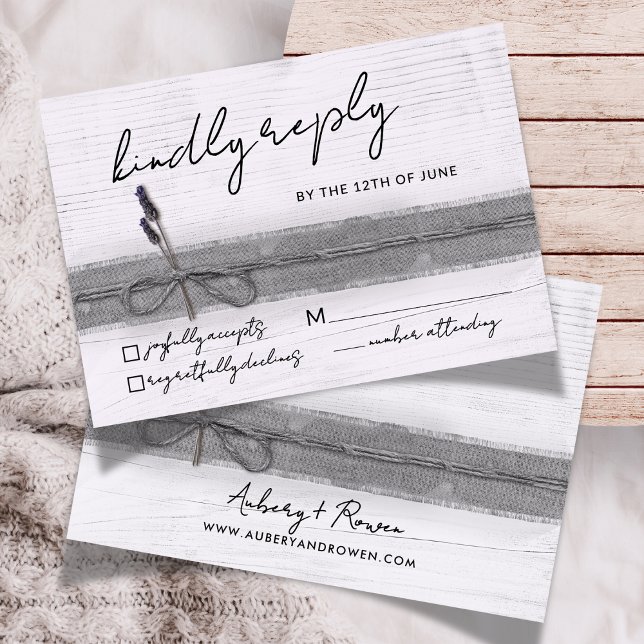 Rustic Boho Öko Imitats Burlap Wood Lavender Weddi RSVP Karte (Von Creator hochgeladen)