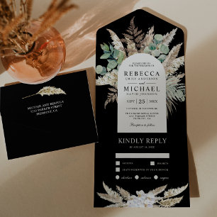 Rustic Boho Pampas Eucalyptus Arch Black Wedding All In One Einladung