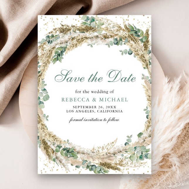 Rustic Boho Pampas Eucalyptus Wreath Wedding Save The Date (Von Creator hochgeladen)