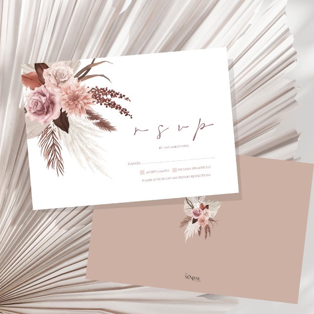Rustic Boho Pampas Grass Terracotta Wedding RSVP Karte (Boho Dusty Pink Dried Flowers Pampas Grass Wedding RSVP Card)