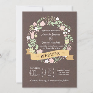 Rustic Boho Pastel Blume Wreath Wedding Einladung