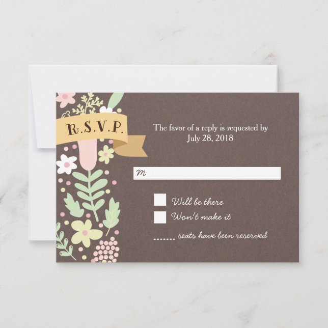 Rustic Boho Pastel Blume Wreath Wedding RSVP Karte (Vorderseite)
