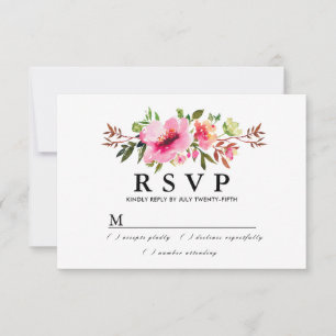 Rustic Boho Pink Floral Wedding RSVP Card Karte