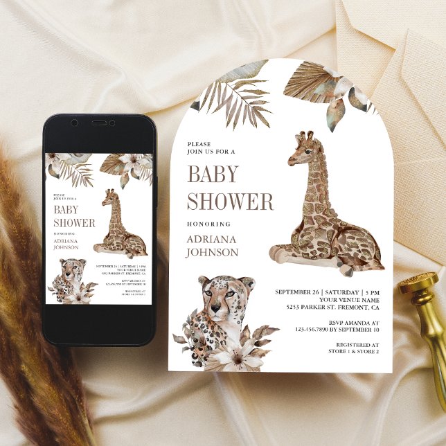 Rustic Boho Safari Leopard and Giraffe Baby Shower Einladung (Von Creator hochgeladen)