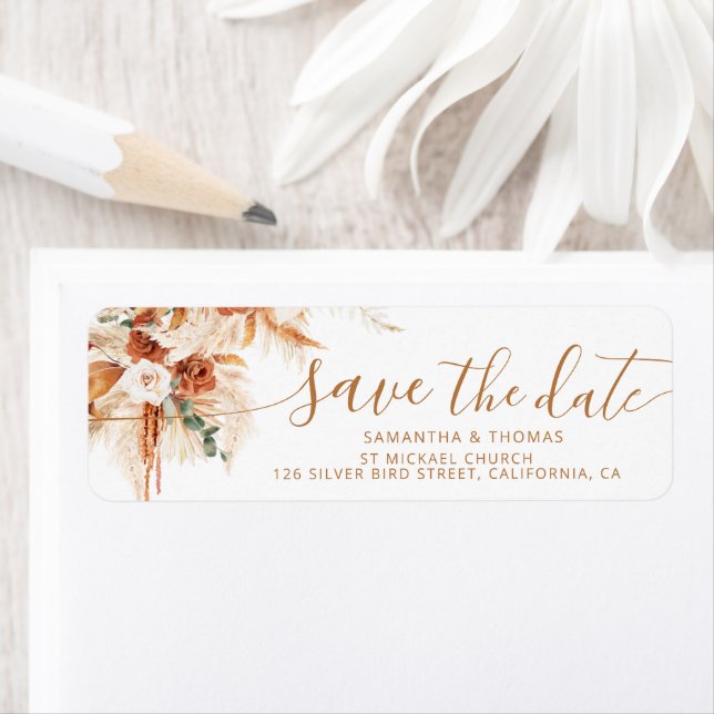 Rustic Boho Save the Date Hochzeit Rücksendeadress (Insitu)