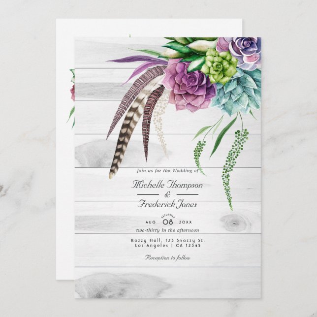 Rustic Boho Succulents QR Code UAWG Wedding Einladung (Vorne/Hinten)