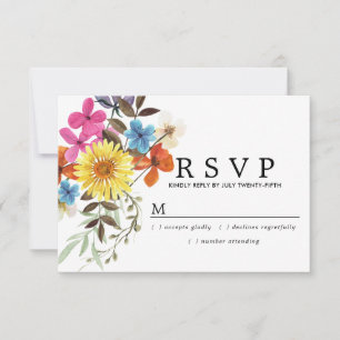 Rustic Boho Summer Wlidflower Wedding RSVP Karte