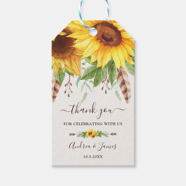 Rustic Boho Sunflowers Hochzeit Vielen Dank Geschenkanhänger (Vorderseite)