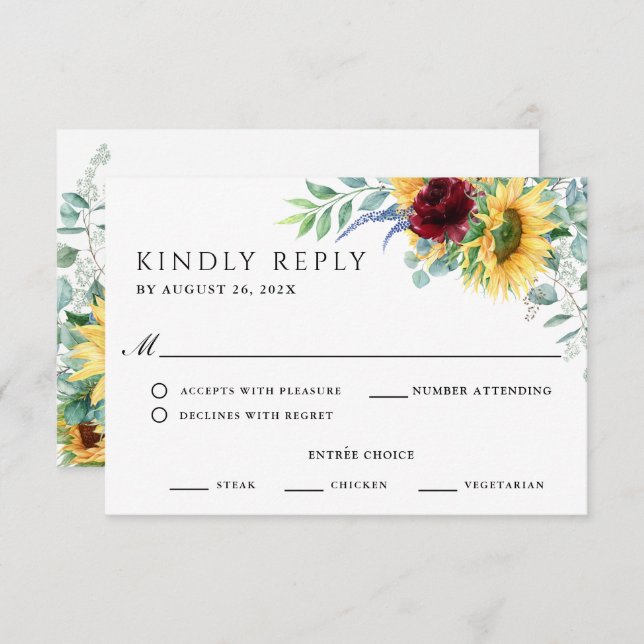 Rustic Boho Sunflowers Wedding RSVP (Vorne/Hinten)