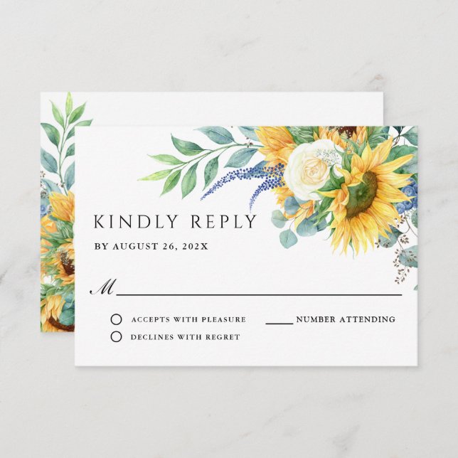 Rustic Boho Sunflowers Wedding RSVP (Vorne/Hinten)