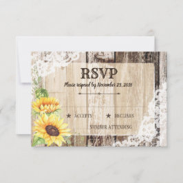 Rustic Boho Sunflowers Wood RSVP Card Karte