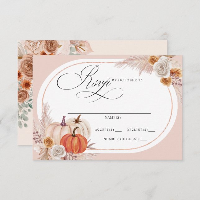 Rustic Boho Terracotta Pampas Pumpkin Hochzeit im  RSVP Karte (Vorne/Hinten)