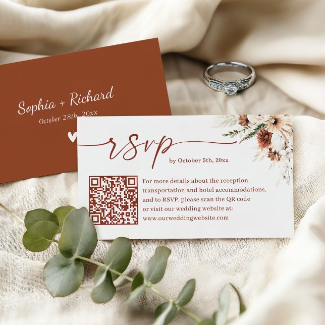 Rustic Boho Terracotta Wedding QR Code UAWG Begleitkarte (Von Creator hochgeladen)