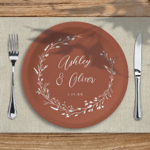 Rustic Boho Terracotta Wildblume Floral Wedding Pappteller