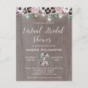 Rustic Boho Virtual Bridal Dusche Einladung Postkarte