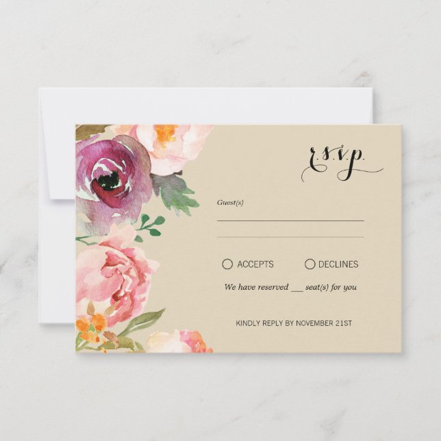 Rustic Boho Watercolor Blume Wedding RSVP (Vorderseite)