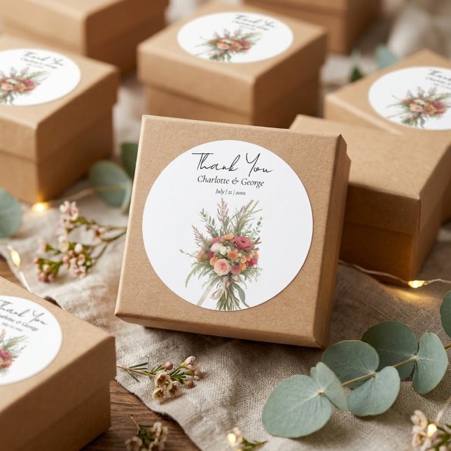 Rustic Boho Wedding Bouquet Blume Gastgeschenk Hoc Runder Aufkleber (Von Creator hochgeladen)