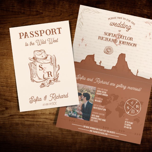 Rustic Boho Western Wedding Destination Passport Einladung (Von Creator hochgeladen)