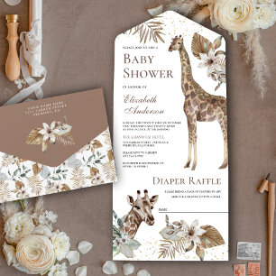 Rustic Boho Wild Safari Giraffe Babydusche All In One Einladung