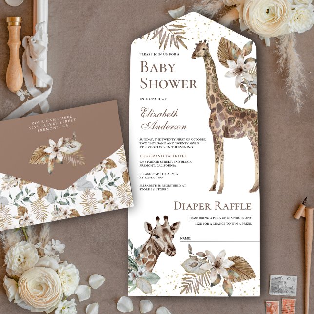 Rustic Boho Wild Safari Giraffe Babydusche All In One Einladung (Von Creator hochgeladen)