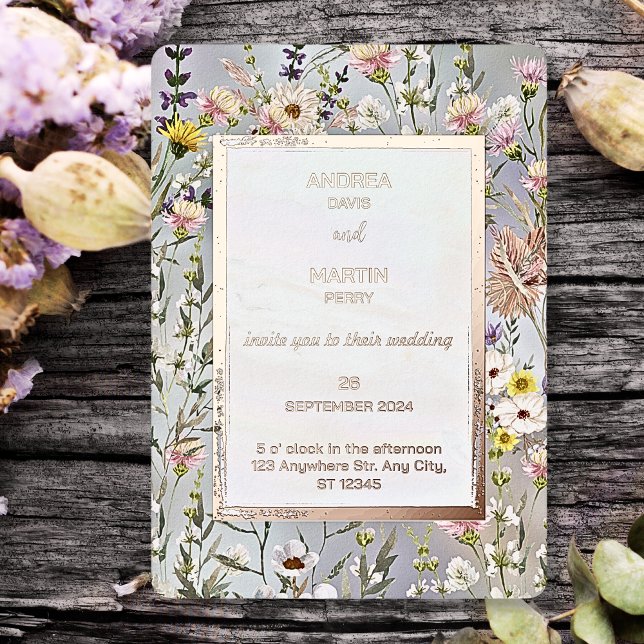 Rustic Boho Wildblume Garden Wedding Folieneinladung (Von Creator hochgeladen)