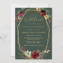 Rustic Boho Wildblume Geometric Green Baby Shower Einladung
