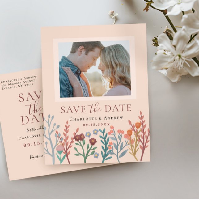 Rustic Boho Wildblume Wedding Save the Date Foto Postkarte (Von Creator hochgeladen)