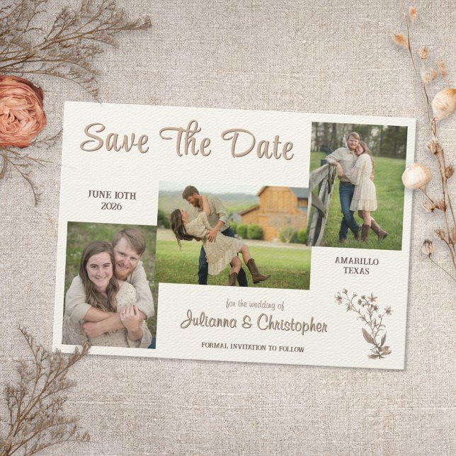 Rustic Boho Wildblumen 3 Foto Script Save The Date (Von Creator hochgeladen)