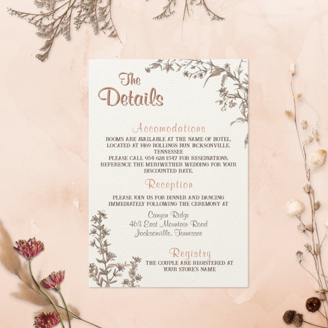Rustic Boho Wildlfower Wedding Details Begleitkarte (Von Creator hochgeladen)