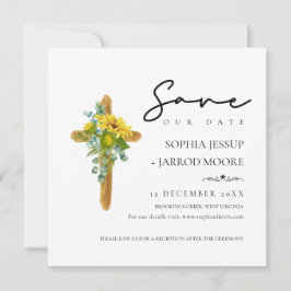 Rustic Boho Wood Cross Sonnenblumen Foliage Hochze Save The Date