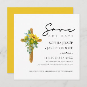 Rustic Boho Wood Cross Sonnenblumen Foliage Hochze Save The Date