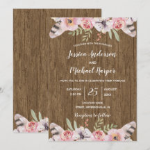 Rustic Boho Wood Floral Wedding Card