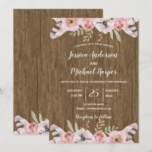 Rustic Boho Wood Floral Wedding Card Einladung
