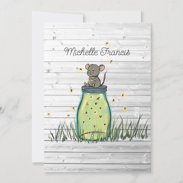 Rustic Bokeh Maus Firefly Mason Jar Dusche Invita Einladung (Vorderseite)