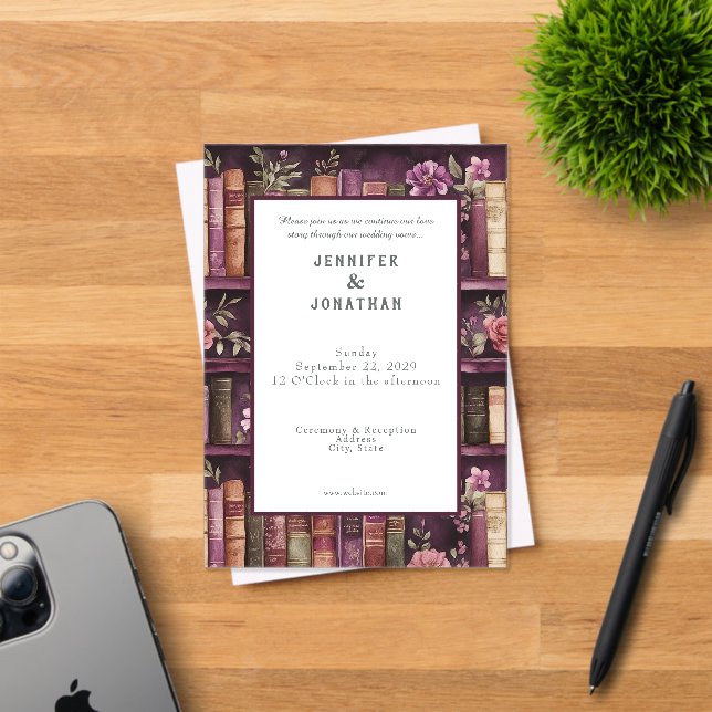 Rustic Book Lovers Print Wedding Invitation Acryleinladungen (Insitu (Einladungskarte))