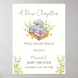 Rustic Books Floral Igel Baby Dusche Willkommen Poster
