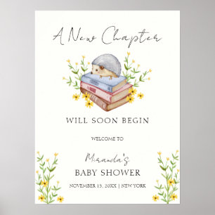 Rustic Books Floral Igel Baby Dusche Willkommen Poster