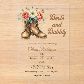 Rustic Boots and Bubbly Western Bridal Shower Acryleinladungen