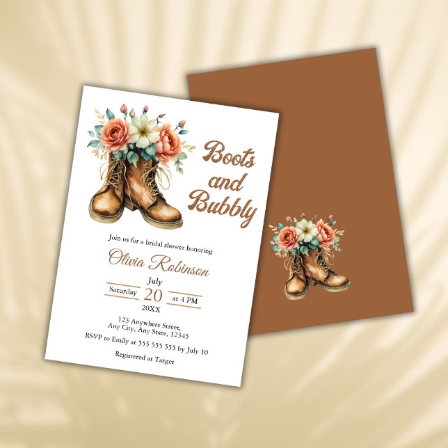 Rustic Boots and Bubbly Western Bridal Shower  Einladung (Rustic Boots and Bubbly Western Bridal Shower Invitation )