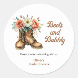 Rustic Boots and Bubbly Western Bridal Shower Runder Aufkleber