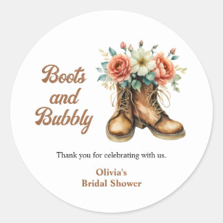 Rustic Boots and Bubbly Western Bridal Shower Runder Aufkleber