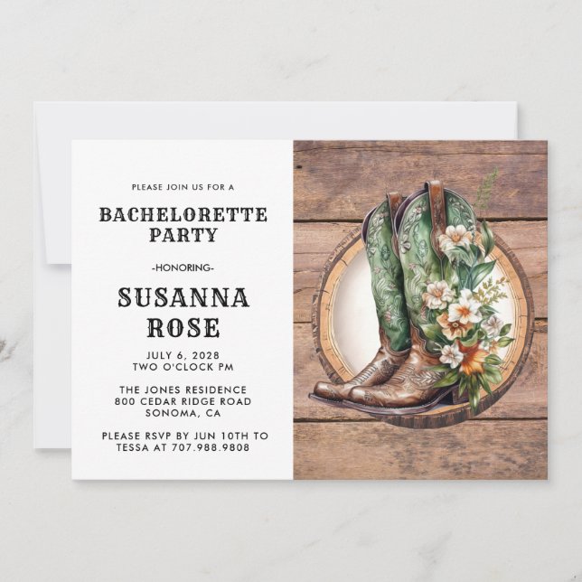 Rustic Boots Bachelorette Party Einladung (Vorderseite)