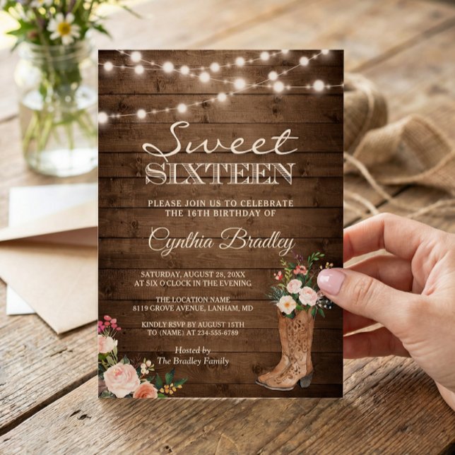 Rustic Boots Cowgirl 16 . Geburtstag 16 Einladung (Von Creator hochgeladen)