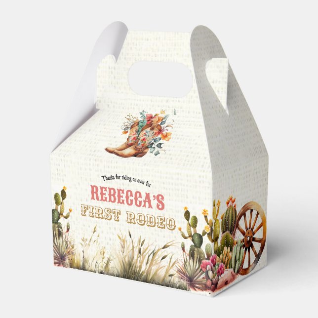 Rustic Boots Cowgirl 1st Rodeo Birthday Favor Box Geschenkschachtel (Vorderseite)