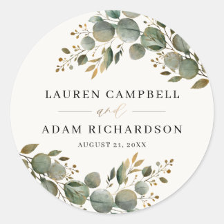 Rustic Botancial Eucalyptus Greenery Wedding Runder Aufkleber