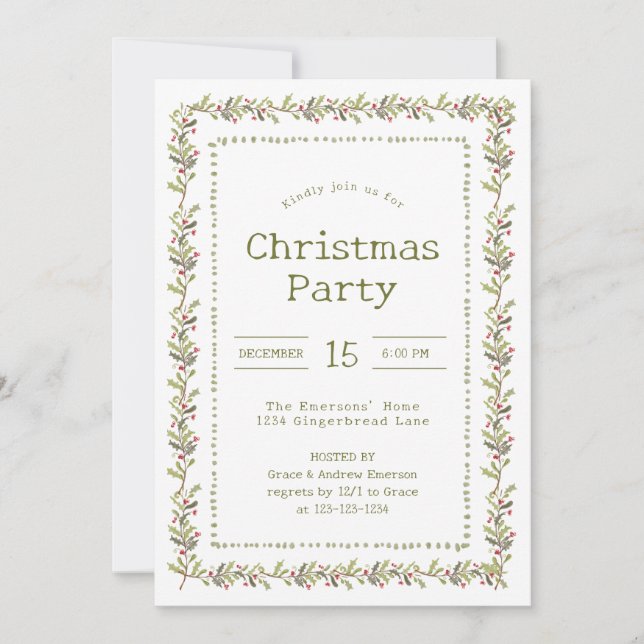 Rustic Botanical Christmas Party Einladung (Vorderseite)