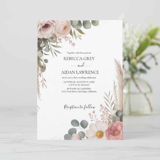 Rustic Botanical Eucalyptus Greenery Wedding  Einladung (Stehend Vorderseite)