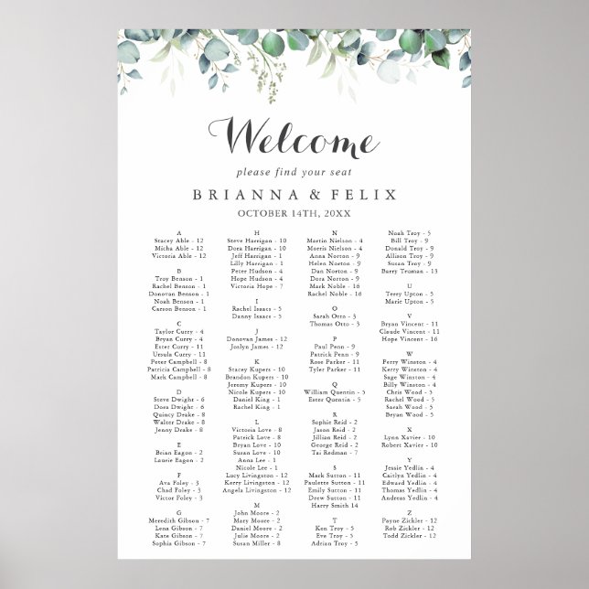 Rustic Botanical Eucalyptus Greenery Wedding  Poster (Vorne)