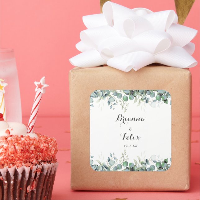 Rustic Botanical Eucalyptus Greenery Wedding Quadratischer Aufkleber (Party)